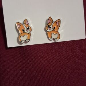 Source Unknown Orange and White Corgi Earrings